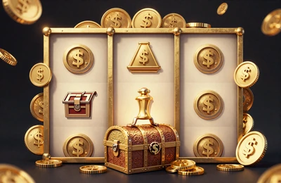 Gold-Slot mit M&uuml;nzen und Schatztruhe als Jackpot Online Slot im Golazzo Casino