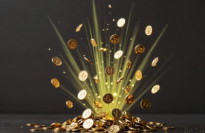 Explosion goldener Jackpot-M&uuml;nzen als Symbol f&uuml;r die Jackpot-Spiele im Golazzo Casino