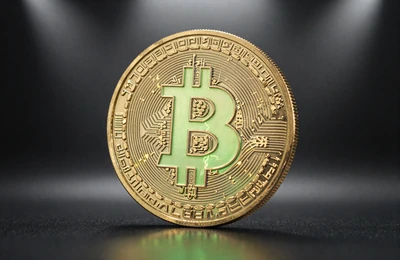 Goldene Bitcoin-M&uuml;nze mit Lime-Glow als Symbol f&uuml;r Krypto-Einzahlungen im Golazzo Casino
